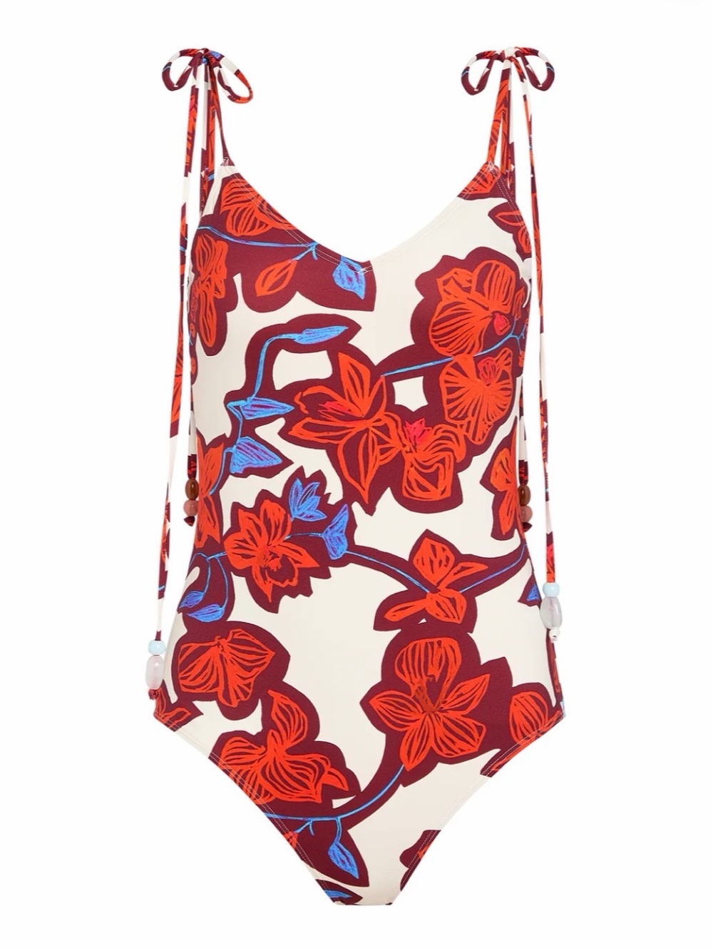 Marie Oliver Red & Cream Floral Tie-Shoulder One-Piece Swimsuit